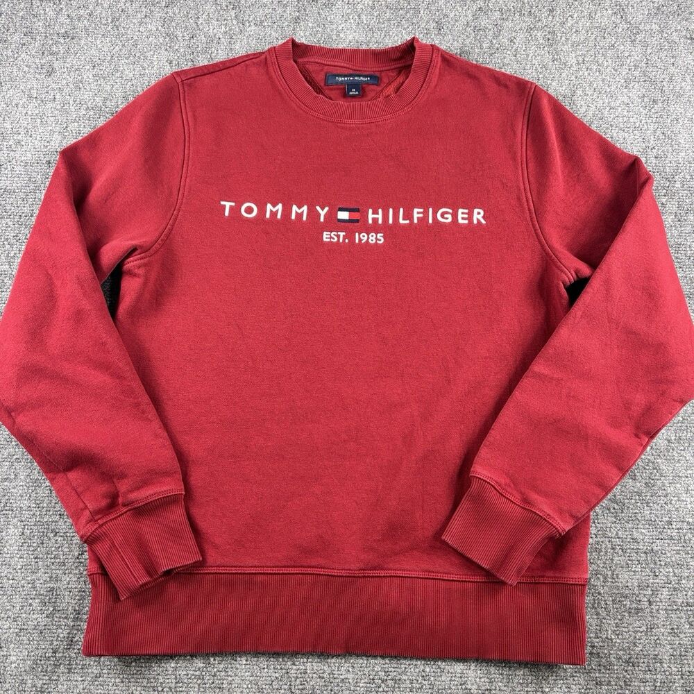 Tommy Hilfiger Sweatshirt Mens M US M Red Est 1985 Crewneck Flag